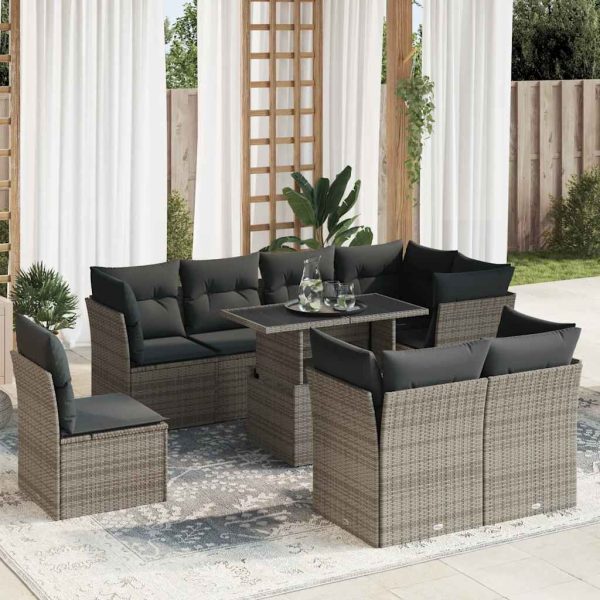 9-Delige Loungeset Met Kussens Poly Rattan - Afbeelding 15