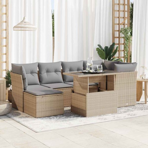 7-Delige Loungeset Met Kussens Poly Rattan - Afbeelding 13