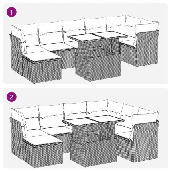 8-Delige Loungeset Met Kussens Poly Rattan - Afbeelding 11