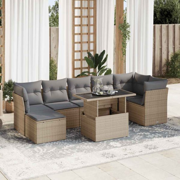 8-Delige Loungeset Met Kussens Poly Rattan - Afbeelding 14