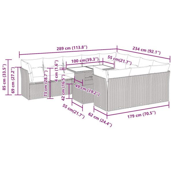 1 Loungeset Met Kussens Poly Rattan - Afbeelding 11