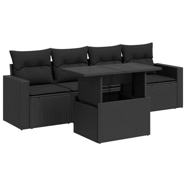 5-Delige Loungeset Met Kussens Poly Rattan - Afbeelding 2