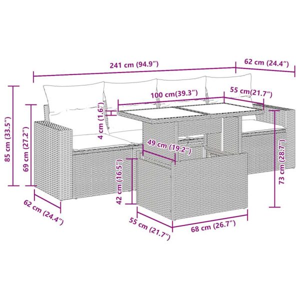 5-Delige Loungeset Met Kussens Poly Rattan - Afbeelding 11