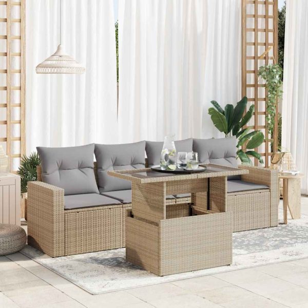 5-Delige Loungeset Met Kussens Poly Rattan - Afbeelding 15