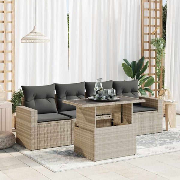 5-Delige Loungeset Met Kussens Poly Rattan - Afbeelding 16