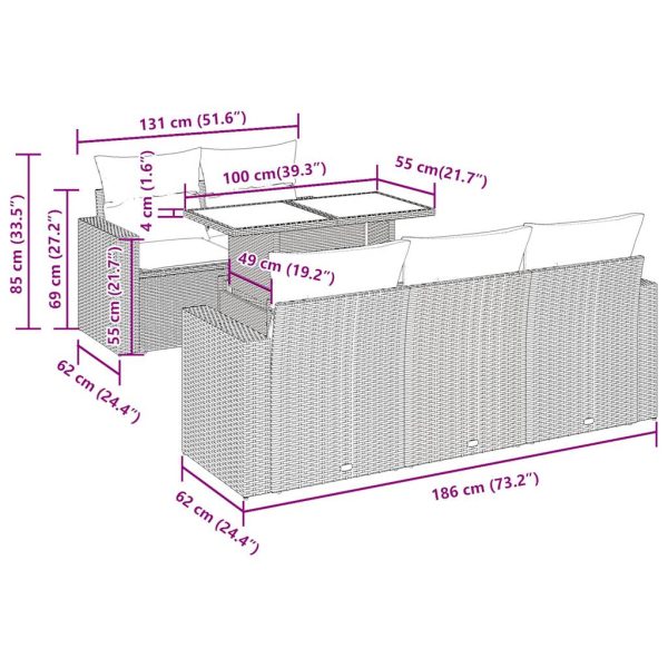 6-Delige Loungeset Met Kussens Poly Rattan - Afbeelding 11