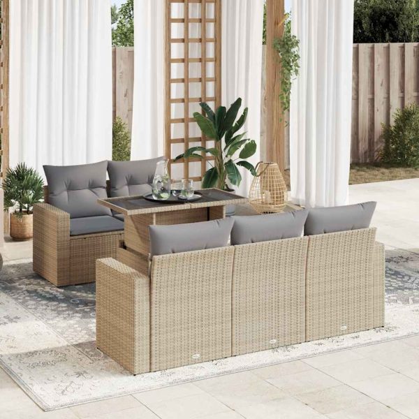 6-Delige Loungeset Met Kussens Poly Rattan - Afbeelding 13