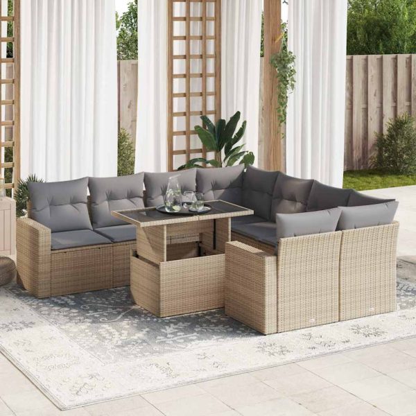 9-Delige Loungeset Met Kussens Poly Rattan - Afbeelding 13