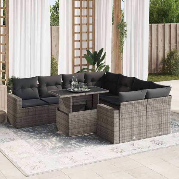 9-Delige Loungeset Met Kussens Poly Rattan - Afbeelding 16