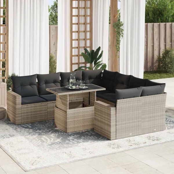 9-Delige Loungeset Met Kussens Poly Rattan - Afbeelding 14