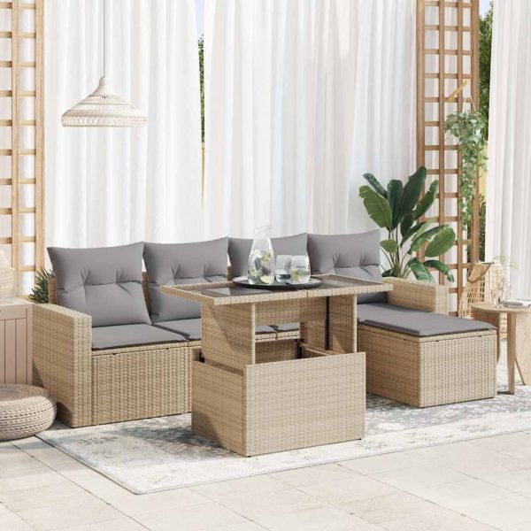 6-Delige Loungeset Met Kussens Poly Rattan - Afbeelding 17