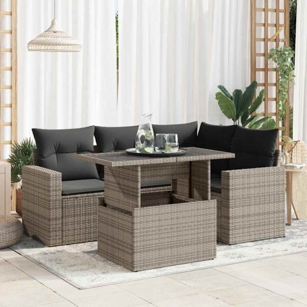 5-Delige Loungeset Met Kussens Poly Rattan - Afbeelding 14