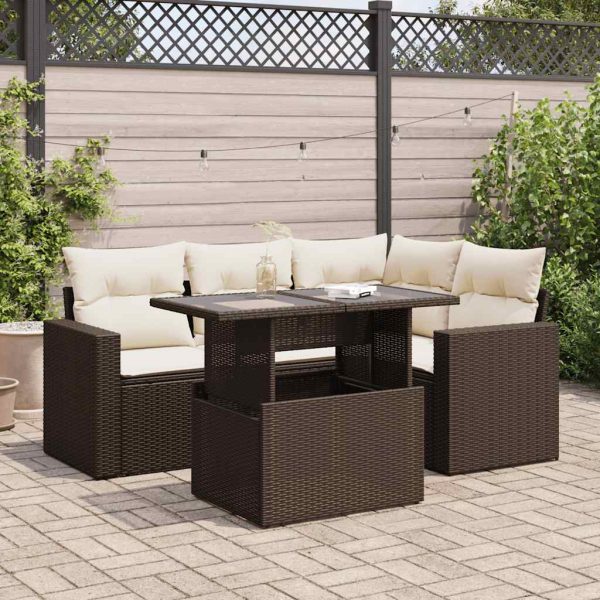 5-Delige Loungeset Met Kussens Poly Rattan - Afbeelding 16