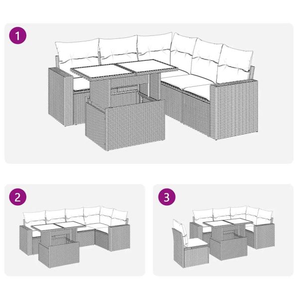 6-Delige Loungeset Met Kussens Poly Rattan - Afbeelding 11