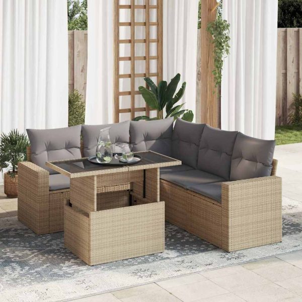 6-Delige Loungeset Met Kussens Poly Rattan - Afbeelding 13