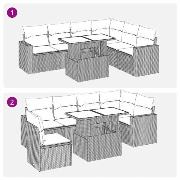 7-Delige Loungeset Met Kussens Poly Rattan - Afbeelding 11