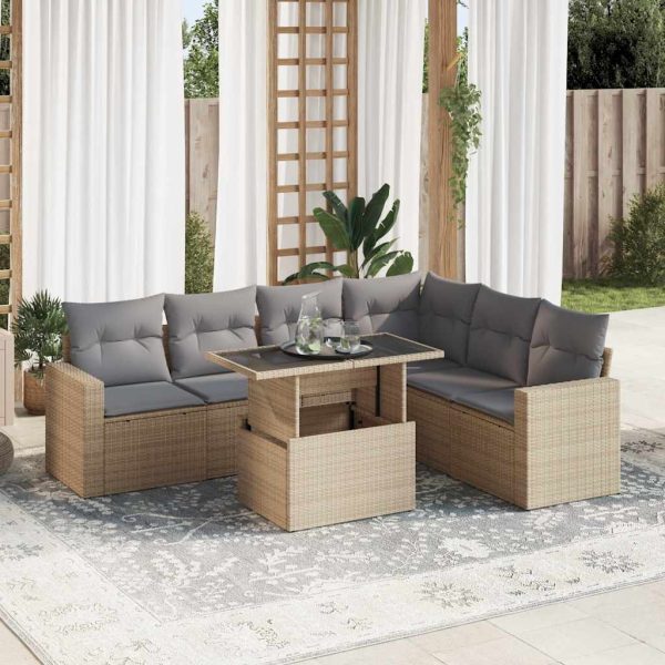 7-Delige Loungeset Met Kussens Poly Rattan - Afbeelding 18