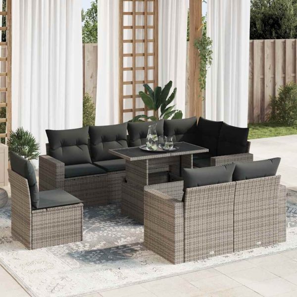 9-Delige Loungeset Met Kussens Poly Rattan - Afbeelding 13