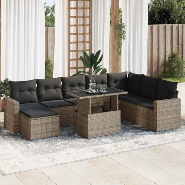 9-Delige Loungeset Met Kussens Poly Rattan - Afbeelding 16