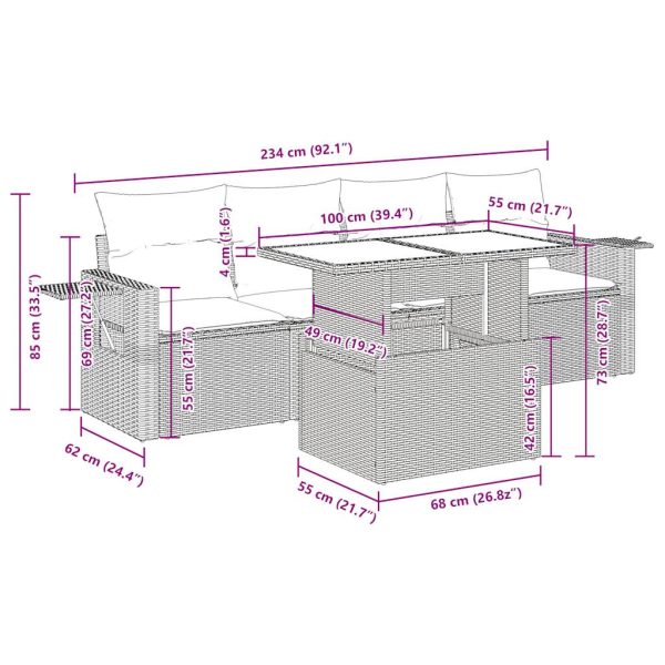 5-Delige Loungeset Met Kussens Poly Rattan - Afbeelding 12