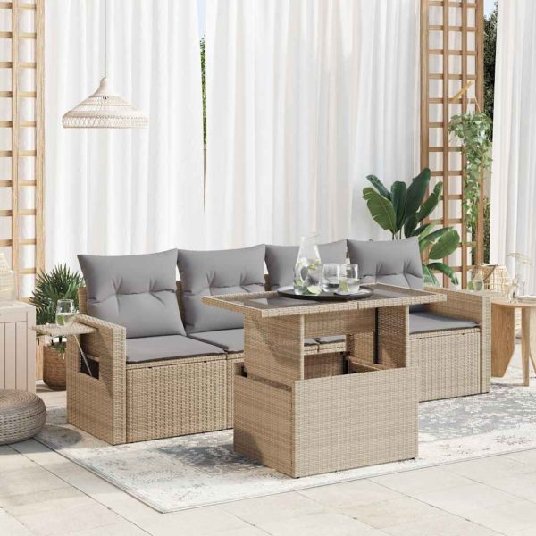 5-Delige Loungeset Met Kussens Poly Rattan - Afbeelding 15