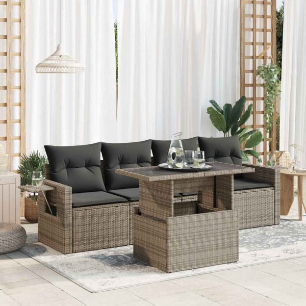 5-Delige Loungeset Met Kussens Poly Rattan - Afbeelding 13