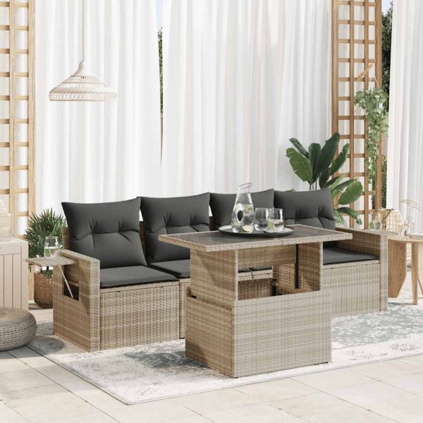 5-Delige Loungeset Met Kussens Poly Rattan - Afbeelding 14