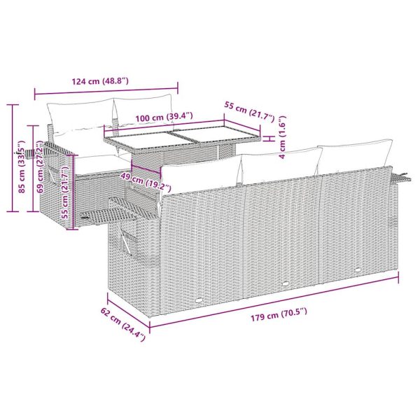 6-Delige Loungeset Met Kussens Poly Rattan - Afbeelding 12