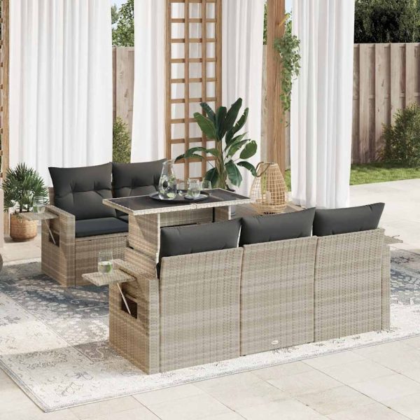 6-Delige Loungeset Met Kussens Poly Rattan - Afbeelding 13