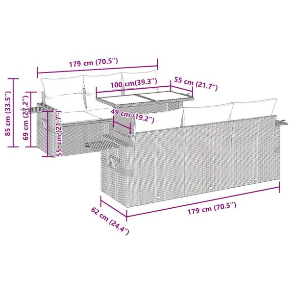 7-Delige Loungeset Met Kussens Poly Rattan - Afbeelding 12