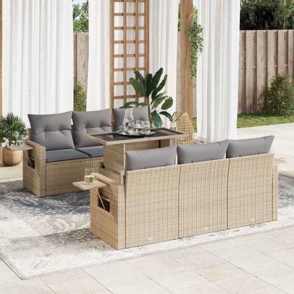 7-Delige Loungeset Met Kussens Poly Rattan - Afbeelding 14