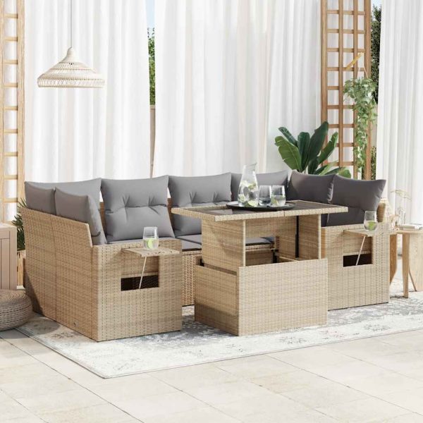 7-Delige Loungeset Met Kussens Poly Rattan - Afbeelding 14