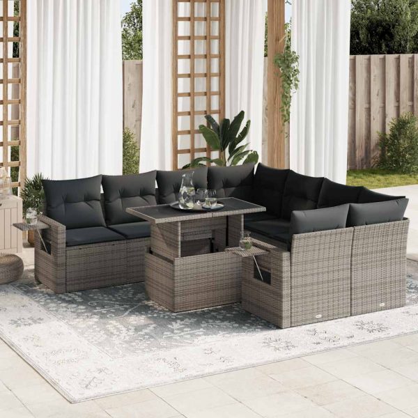 9-Delige Loungeset Met Kussens Poly Rattan - Afbeelding 13