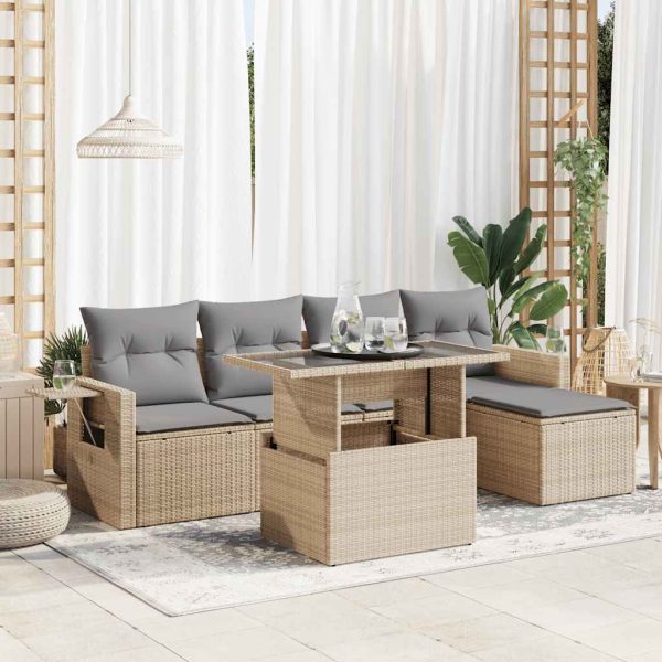 6-Delige Loungeset Met Kussens Poly Rattan - Afbeelding 14