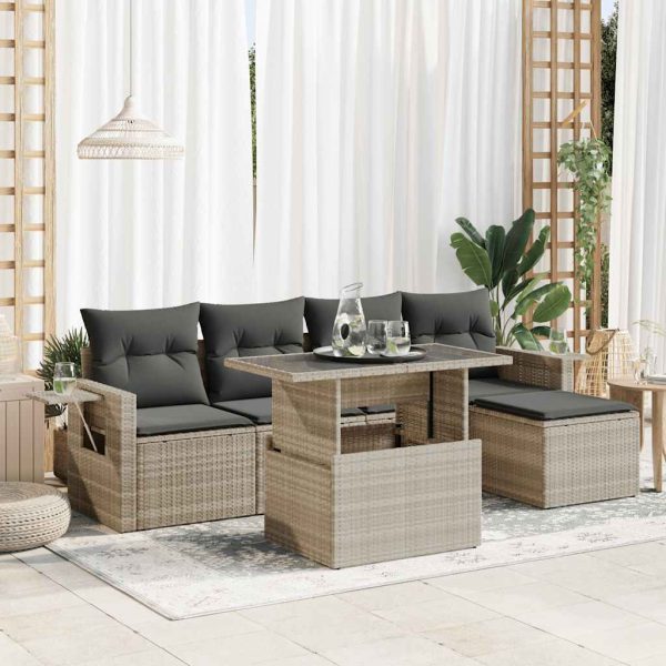 6-Delige Loungeset Met Kussens Poly Rattan - Afbeelding 15