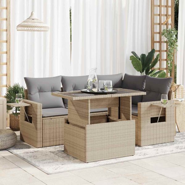 5-Delige Loungeset Met Kussens Poly Rattan - Afbeelding 13