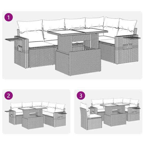 6-Delige Loungeset Met Kussens Poly Rattan - Afbeelding 12