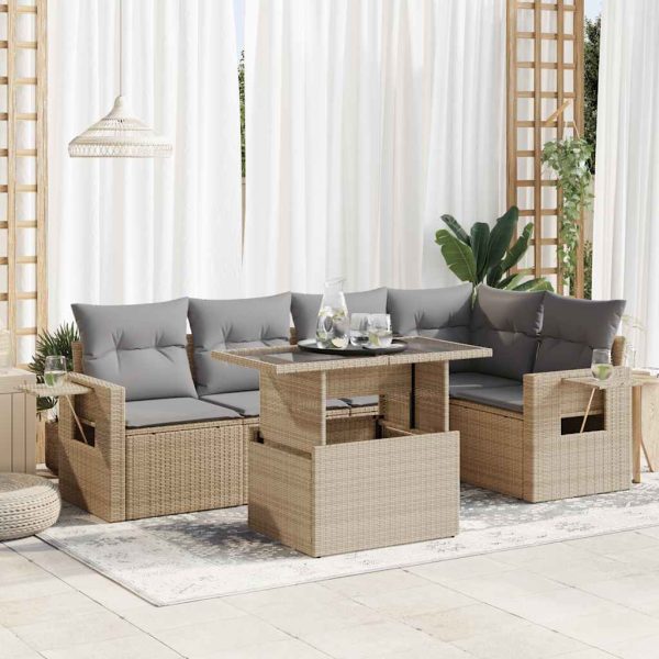 6-Delige Loungeset Met Kussens Poly Rattan - Afbeelding 17