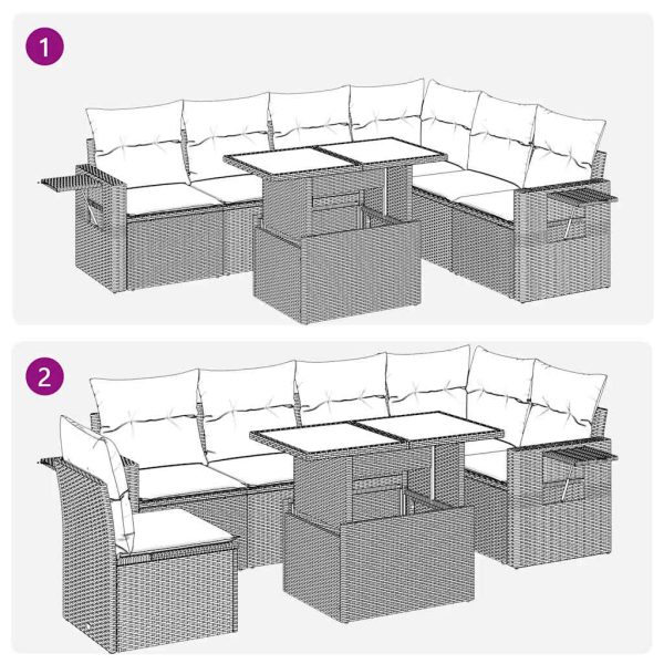 7-Delige Loungeset Met Kussens Poly Rattan - Afbeelding 12