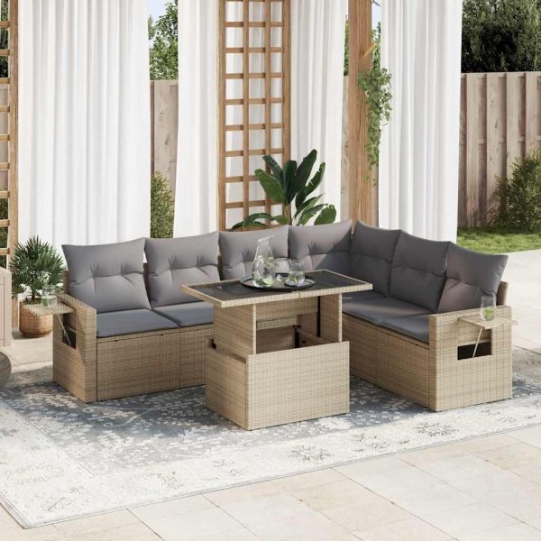 7-Delige Loungeset Met Kussens Poly Rattan - Afbeelding 17