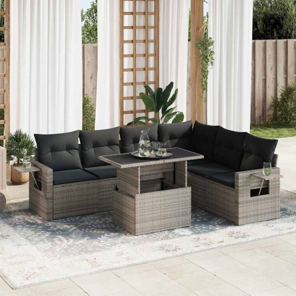 7-Delige Loungeset Met Kussens Poly Rattan - Afbeelding 13