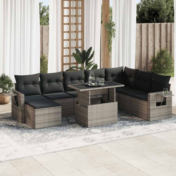 9-Delige Loungeset Met Kussens Poly Rattan - Afbeelding 14