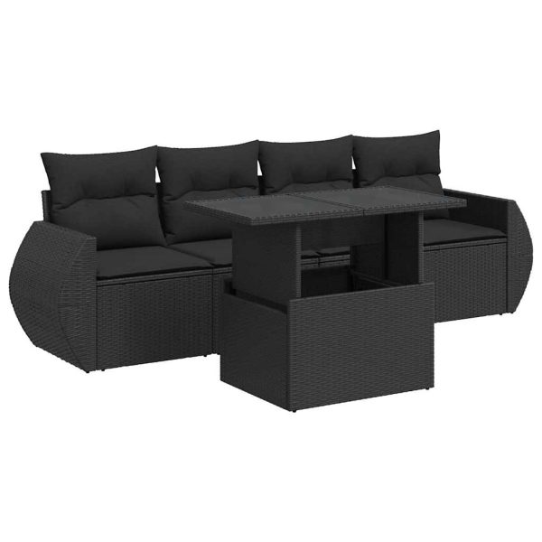 5-Delige Loungeset Met Kussens Poly Rattan - Afbeelding 2