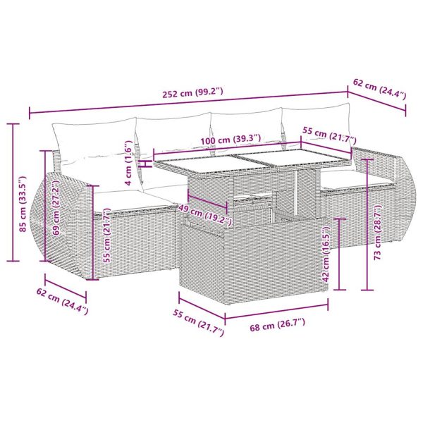 5-Delige Loungeset Met Kussens Poly Rattan - Afbeelding 12