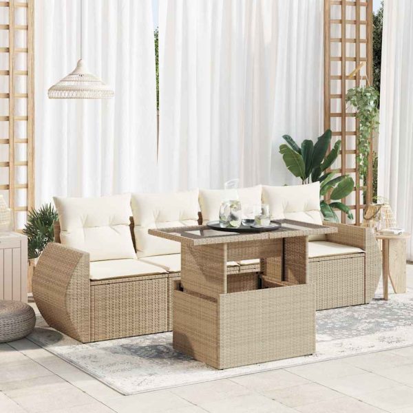 5-Delige Loungeset Met Kussens Poly Rattan - Afbeelding 18