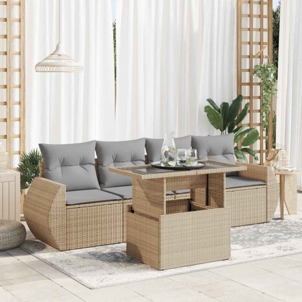 5-Delige Loungeset Met Kussens Poly Rattan - Afbeelding 14