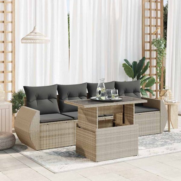 5-Delige Loungeset Met Kussens Poly Rattan - Afbeelding 16