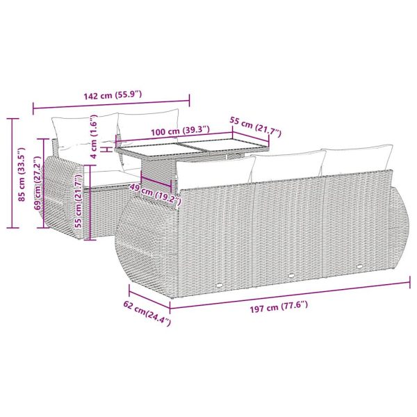 6-Delige Loungeset Met Kussens Poly Rattan - Afbeelding 12