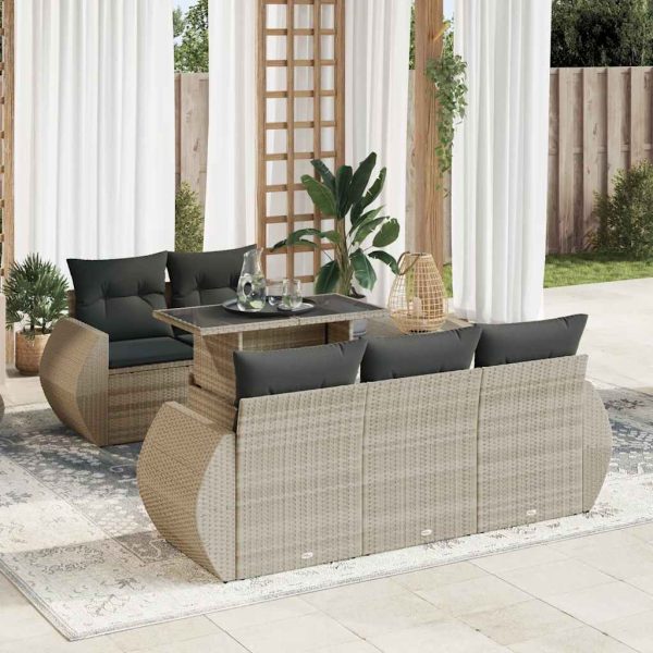 6-Delige Loungeset Met Kussens Poly Rattan - Afbeelding 14