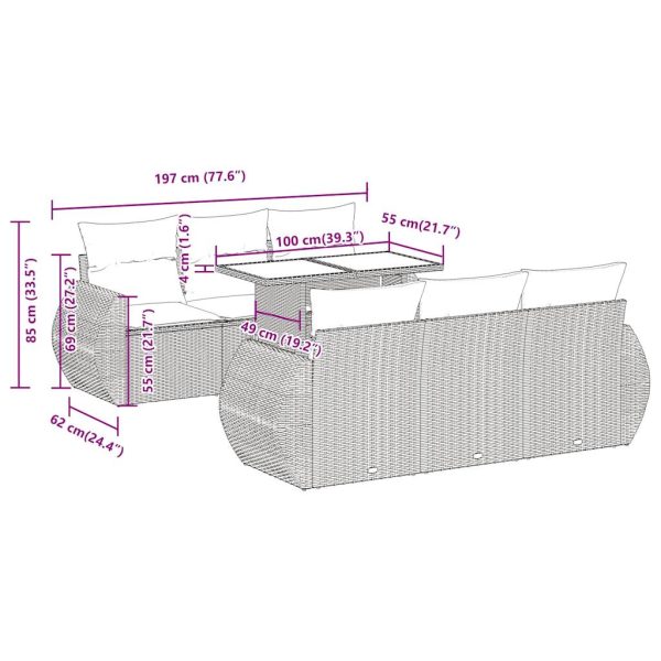 7-Delige Loungeset Met Kussens Poly Rattan - Afbeelding 12